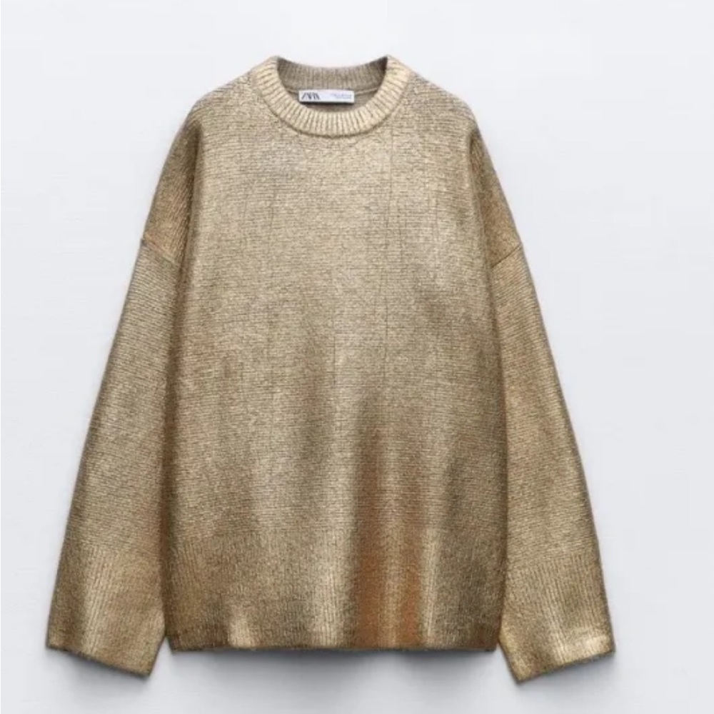 ZARA METALLIC OVERSIZE KNIT SWEATER GOLDEN